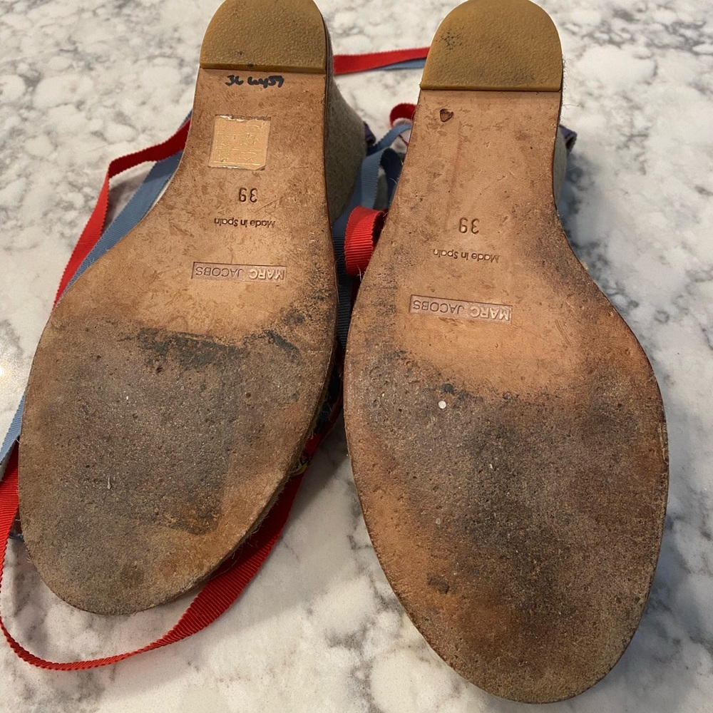 Marc Jacobs Raffia Color Block Stripe Wedges 39 - image 5